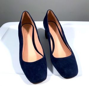 Kate Spade navy blue block heel pumps